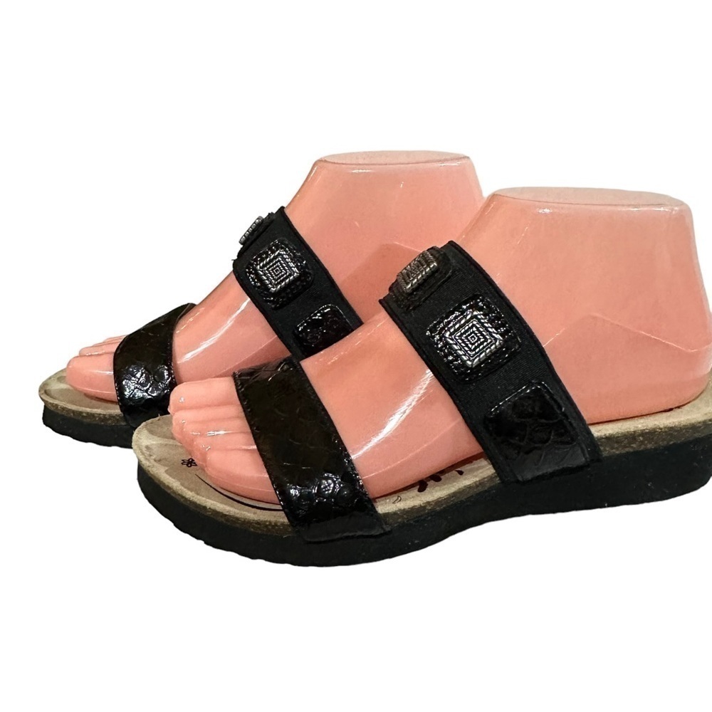 Abeo Black Slip-on Sandal Stretch Straps Embellished